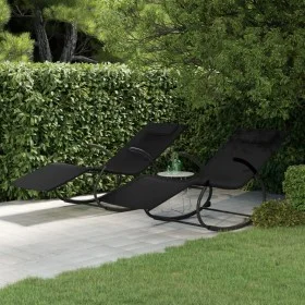 Tumbona mecedora 2 unidades de acero y textilene negro de vidaXL, Tumbonas - Ref: Foro24-318128, Precio: 127,12 €, Descuento: %