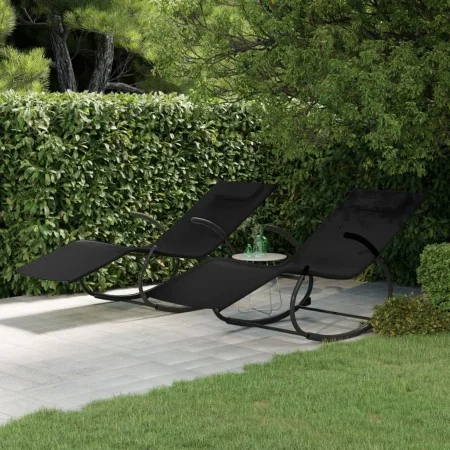 Tumbona mecedora 2 unidades de acero y textilene negro de vidaXL, Tumbonas - Ref: Foro24-318128, Precio: 127,12 €, Descuento: %