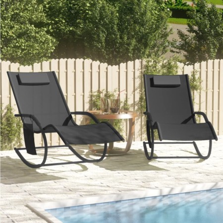Tumbona mecedora 2 unidades de acero y textilene negro de vidaXL, Tumbonas - Ref: Foro24-318136, Precio: 179,69 €, Descuento: %