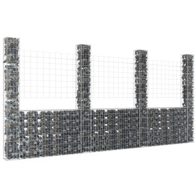 Cesta de gaviones forma de U 4 postes de hierro 380x20x200 cm de vidaXL, Paneles de vallas - Ref: Foro24-151291, Precio: 191,...