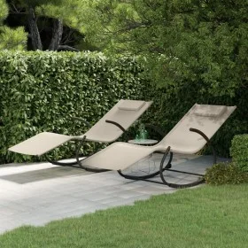 Tumbona mecedora 2 unidades de acero y textilene crema de vidaXL, Tumbonas - Ref: Foro24-318130, Precio: 157,43 €, Descuento: %