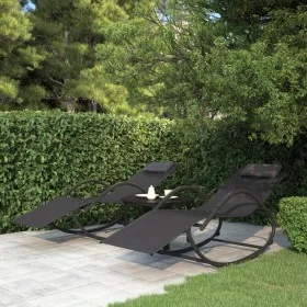 Tumbonas mecedoras 2 uds acero negro y textilene de vidaXL, Tumbonas - Ref: Foro24-318132, Precio: 176,77 €, Descuento: %