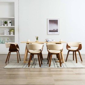 Sillas de comedor 6 uds madera curvada y cuero sintético crema en Sillas de comedor | Comprar online en Foru.es