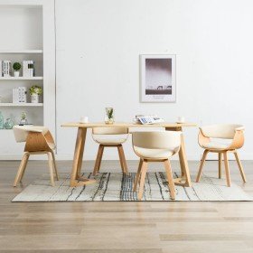 Sillas de comedor 4 uds madera curvada y cuero sintético crema en Sillas de comedor | Comprar online en Foru.es