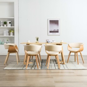 Sillas de comedor 6 uds madera curvada y cuero sintético crema en Sillas de comedor | Comprar online en Foru.es