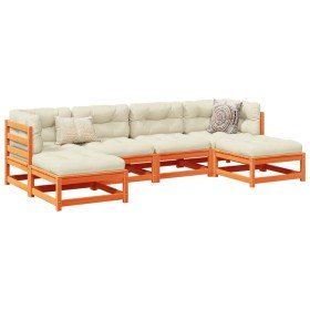 Set de sofás jardín 6 pzas con cojines madera pino marrón cera en Conjuntos de jardín | Comprar online en Foru.es