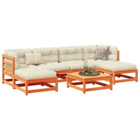 Set de sofás jardín 7 pzas con cojines madera pino marrón cera en Conjuntos de jardín | Comprar online en Foru.es