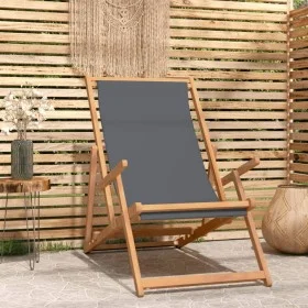 Silla de playa plegable de madera maciza de teca gris de vidaXL, Sillas de jardín - Ref: Foro24-317698, Precio: 84,34 €, Desc...