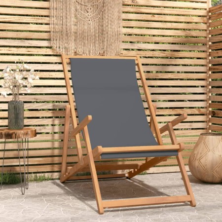 Silla de playa plegable de madera maciza de teca gris de vidaXL, Sillas de jardín - Ref: Foro24-317698, Precio: 85,70 €, Desc...