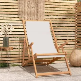 Silla de playa plegable de madera maciza de teca crema de vidaXL, Sillas de jardín - Ref: Foro24-317696, Precio: 88,95 €, Des...