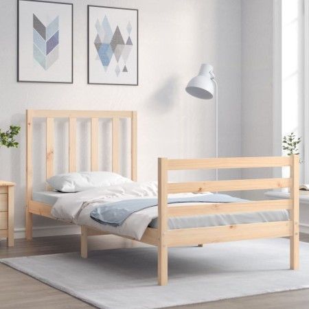 Estructura de cama con cabecero madera maciza 90x200 cm de vidaXL, Camas y somieres - Ref: Foro24-3193776, Precio: 90,64 €, D...