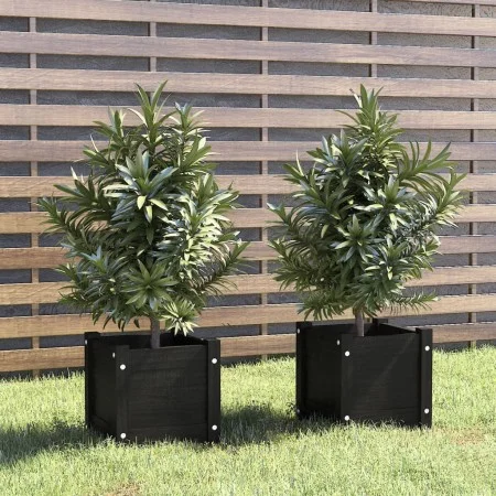 Jardineras 2 uds madera maciza de pino negra 31x31x31 cm de vidaXL, Maceteros y jardineras - Ref: Foro24-810531, Precio: 47,7...