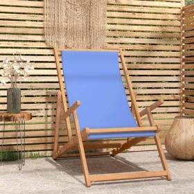 Silla de playa plegable de madera maciza de teca azul de vidaXL, Sillas de jardín - Ref: Foro24-317697, Precio: 84,76 €, Desc...