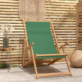 Grüner, klappbarer Strandstuhl aus massivem Teakholz von vidaXL, Gartenstühle - Ref: Foro24-317699, Preis: 72,76 €, Rabatt: %