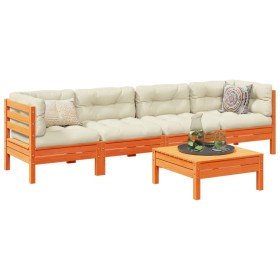 Set de sofás jardín 5 pzas con cojines madera pino marrón cera en Conjuntos de jardín | Comprar online en Foru.es