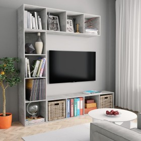Mueble de TV y librería 3 piezas gris hormigón 180x30x180 cm en Librerías y estanterías | Comprar online en Foru.es