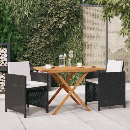 Set de comedor de jardín 3 piezas con cojines negro de vidaXL, Conjuntos de jardín - Ref: Foro24-3094301, Precio: 223,74 €, D...