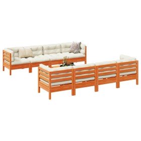 Set de sofás jardín 9 pzas con cojines madera pino marrón cera en Conjuntos de jardín | Comprar online en Foru.es