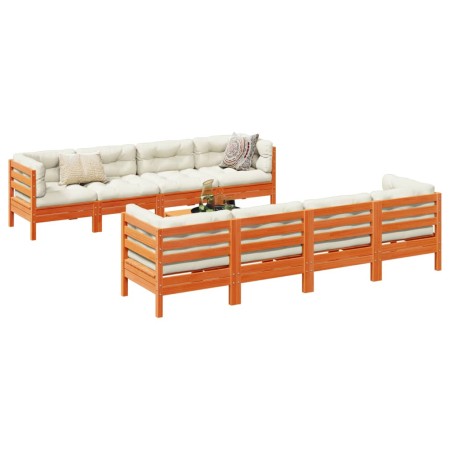 Set de sofás jardín 9 pzas con cojines madera pino marrón cera en Conjuntos de jardín | Comprar online en Foru.es