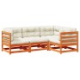 Set de sofás jardín 4 pzas con cojines madera pino marrón cera en Conjuntos de jardín | Comprar online en Foru.es