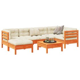 Set de sofás jardín 7 pzas con cojines madera pino marrón cera en Conjuntos de jardín | Comprar online en Foru.es