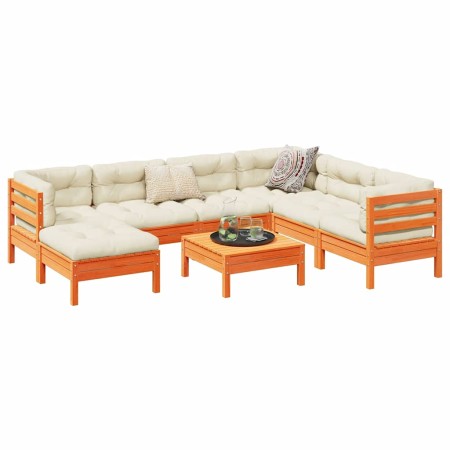 Set de sofás jardín 8 pzas con cojines madera pino marrón cera en Conjuntos de jardín | Comprar online en Foru.es