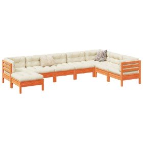 Set de sofás jardín 8 pzas con cojines madera pino marrón cera en Conjuntos de jardín | Comprar online en Foru.es