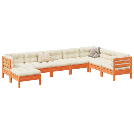 Set de sofás jardín 8 pzas con cojines madera pino marrón cera en Conjuntos de jardín | Comprar online en Foru.es