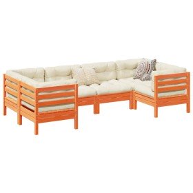 Set de sofás jardín 6 pzas con cojines madera pino marrón cera en Conjuntos de jardín | Comprar online en Foru.es