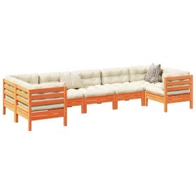 Set de sofás jardín 7 pzas con cojines madera pino marrón cera en Conjuntos de jardín | Comprar online en Foru.es
