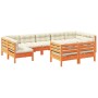 Set de sofás jardín 9 pzas con cojines madera pino marrón cera en Conjuntos de jardín | Comprar online en Foru.es