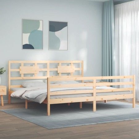Estructura de cama con cabecero madera maciza 200x200 cm de vidaXL, Camas y somieres - Ref: Foro24-3194461, Precio: 147,28 €,...