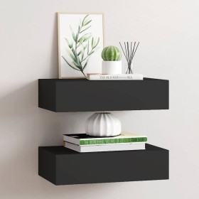 Estantes de pared con cajón 2 uds MDF negro 40x23,5x10 cm en Estanterías | Comprar online en Foru.es