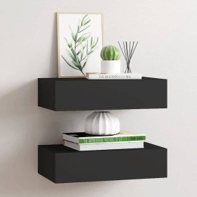 Estantes de pared con cajón 2 uds MDF negro 40x23,5x10 cm en Estanterías | Comprar online en Foru.es