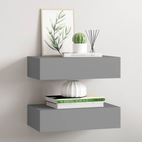 Estantes de pared con cajón 2 uds MDF gris 40x23,5x10 cm en Estanterías | Comprar online en Foru.es