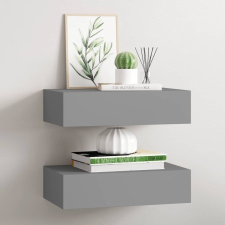 Estantes de pared con cajón 2 uds MDF gris 40x23,5x10 cm en Estanterías | Comprar online en Foru.es