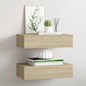 Estantes de pared con cajón 2 uds MDF roble 40x23,5x10 cm en Estanterías | Comprar online en Foru.es