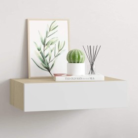 Estante de pared con cajón de MDF (roble y blanco, 40 x 23,5 x 10 cm) en Estanterías | Comprar online en Foru.es