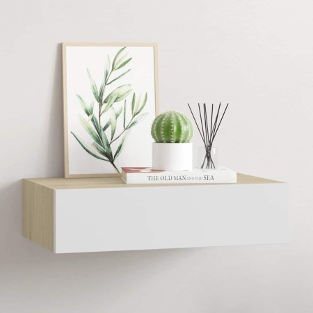Estante de pared con cajón de MDF (roble y blanco, 40 x 23,5 x 10 cm) en Estanterías | Comprar online en Foru.es