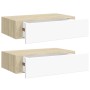 Estantes de pared con cajón 2 uds MDF roble/blanco 40x23,5x10cm en Estanterías | Comprar online en Foru.es