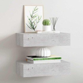 Estante de pared con cajón 2 uds MDF gris hormigón 40x23,5x10cm en Estanterías | Comprar online en Foru.es