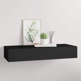 Estante con cajón de pared MDF negro 60x23,5x10 cm en Estanterías | Comprar online en Foru.es