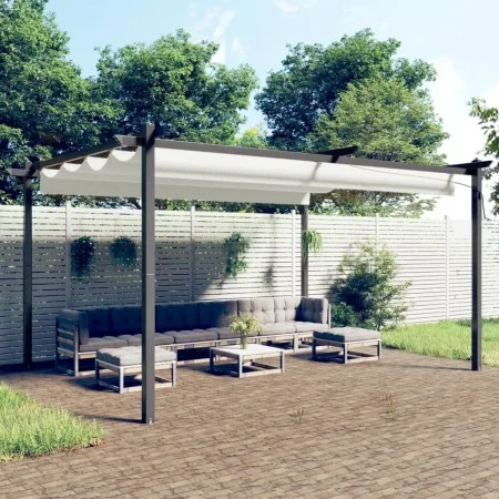 Cenador de jardín con techo retráctil color crema 4x3 m de vidaXL, Carpas y cenadores - Ref: Foro24-318537, Precio: 509,58 €,...
