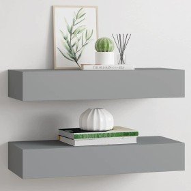 Estantes de pared con cajón 2 uds MDF gris 60x23,5x10 cm en Estanterías | Comprar online en Foru.es