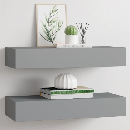 Estantes de pared con cajón 2 uds MDF gris 60x23,5x10 cm en Estanterías | Comprar online en Foru.es