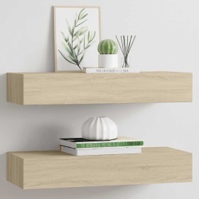 Estantes de pared con cajón 2 uds MDF roble 60x23,5x10 cm en Estanterías | Comprar online en Foru.es