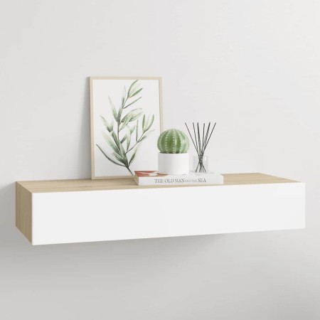 Estante de pared con cajón de MDF (roble y blanco, 60 x 23,5 x 10 cm) en Estanterías | Comprar online en Foru.es