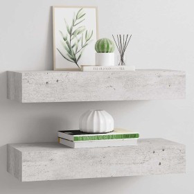 Estante de pared con cajón 2 uds MDF gris hormigón 60x23,5x10cm en Estanterías | Comprar online en Foru.es