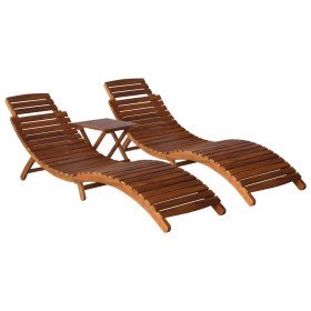 Set de tumbonas con mesita 3 piezas madera maciza de acacia en Tumbonas | Comprar online en Foru.es