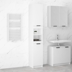 Armario de baño madera contrachapada blanco 32x34x188,5 cm de vidaXL, Taquillas y armarios de almacenamiento - Ref: Foro24-81...